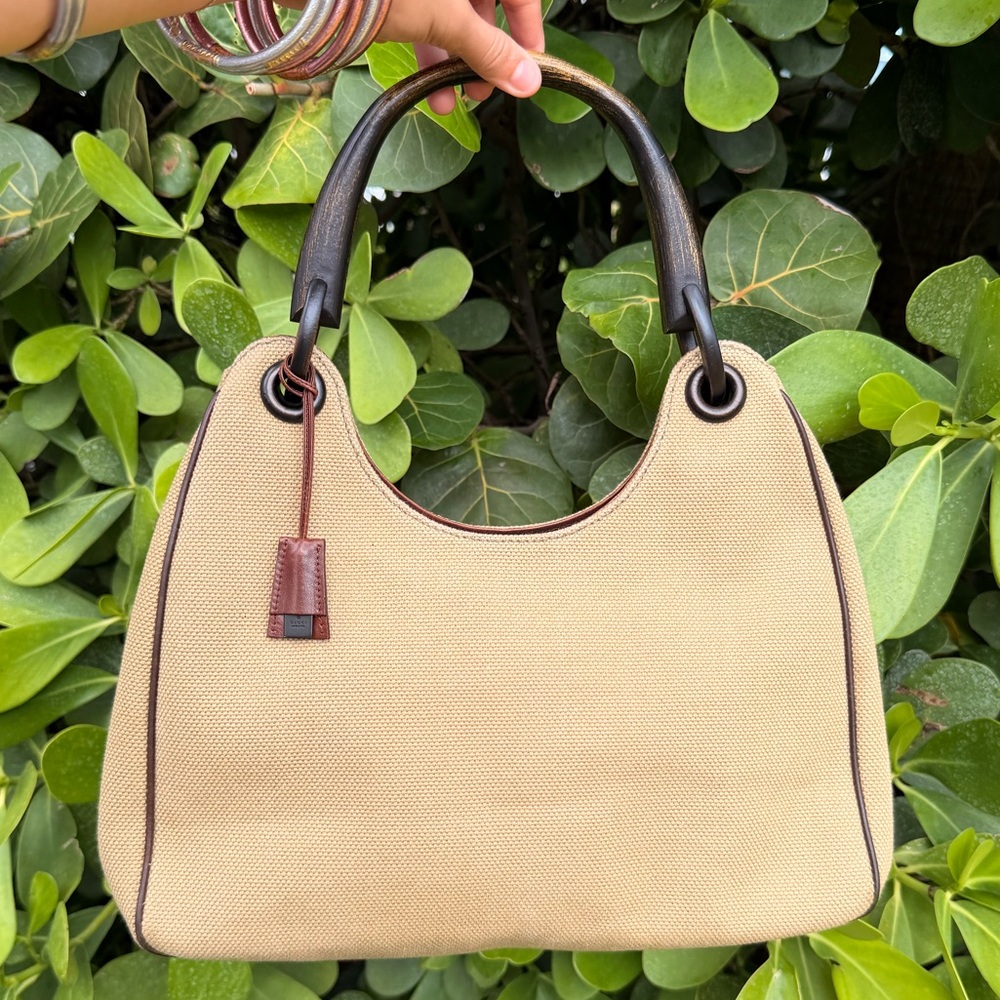 Gucci Canvas Wooden Handle Hobo Bag